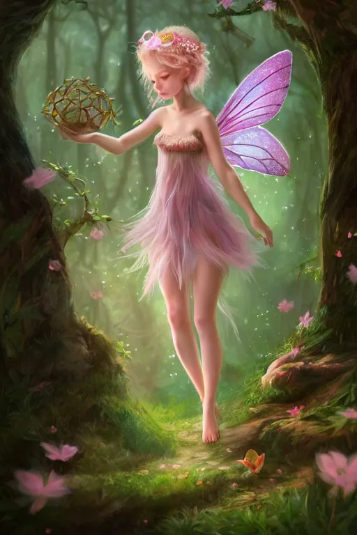 Image similar to a cute fairy in the dreamy forest, fantasy, dreamlike, 8 k resolution, hyper detailed, d & d, character design, digital painting, trending on artstation, sharp focus, illustration, art by viktoria gavrilenko, hoang lap, fuji choko, steve zheng