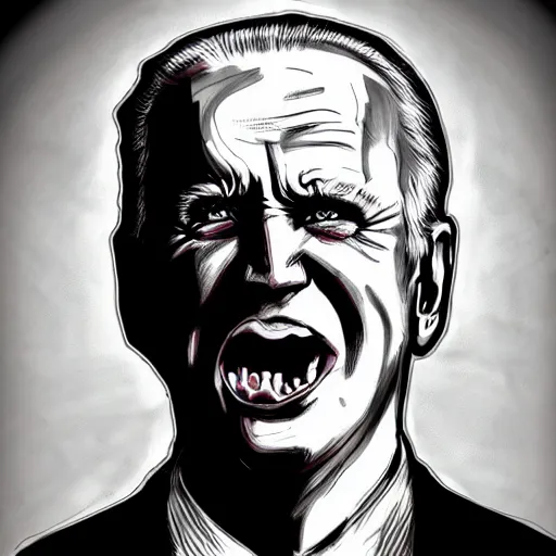 Prompt: grunge, aggressive sketch, messy lines, dark strokes, drawing of demonic joe biden as a caricature in the style of Jacob Shaw,creepy, surreal, trending on artstation