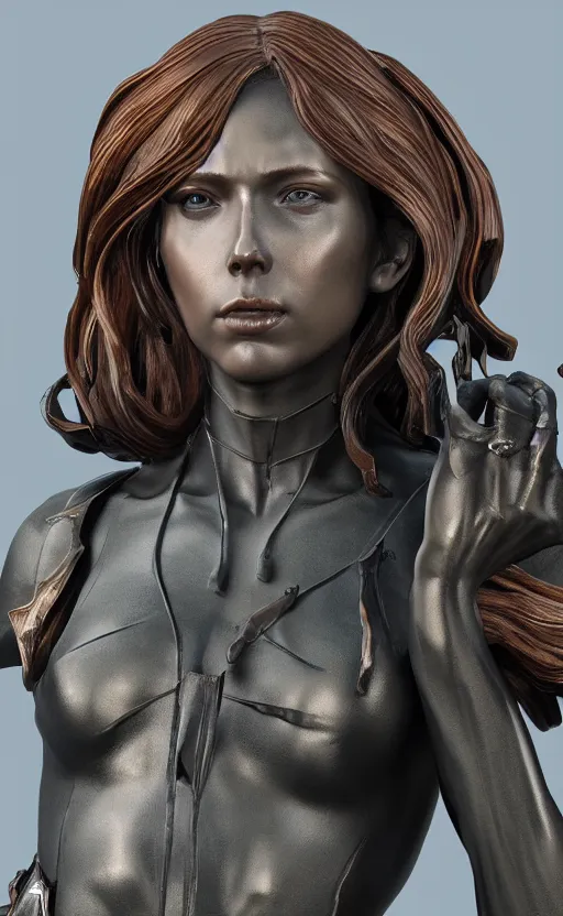 Image similar to black widow, bronze and silver statue, unreal engine, high detailed