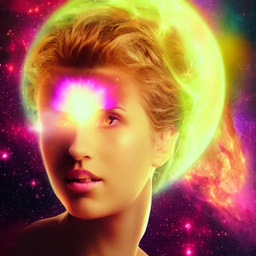 Image similar to a portrait of half a female face with a nebula explosion in a space environment