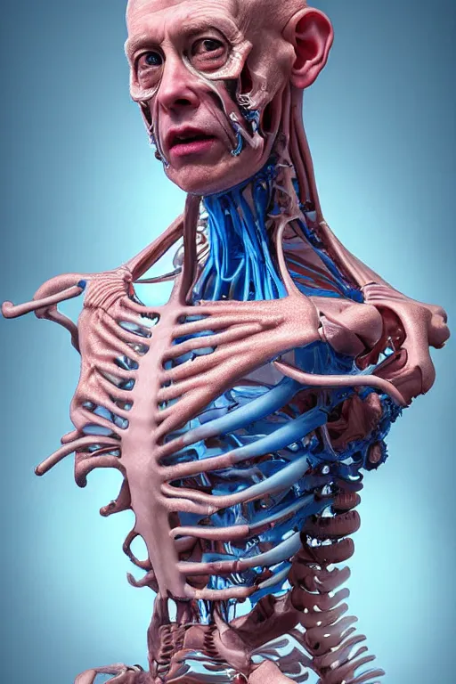 Image similar to hyperrealistic close-up pastel rococo exoskeleton! chinese man highly detailed concept art eric zener elson peter cinematic hard blue lighting high angle hd 8k sharp shallow depth of field, inspired by David Paul Cronenberg