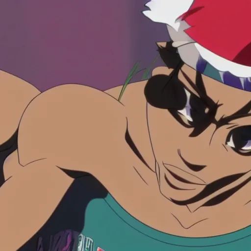 Image similar to Tupac Shakur, screenshot from a 2012s anime