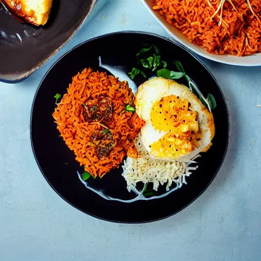Image similar to jollof rice with fried haloumi cheese on the side