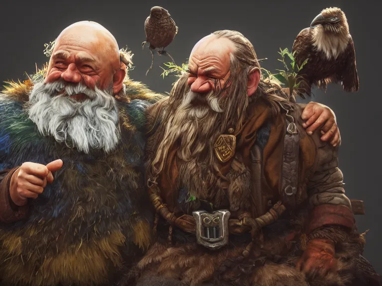 Image similar to Drunk Dwarf Druid with Raven Companion, RPG Reference, Oil Painting, Trending on Artstation, octane render, Insanely Detailed, 8k, HD