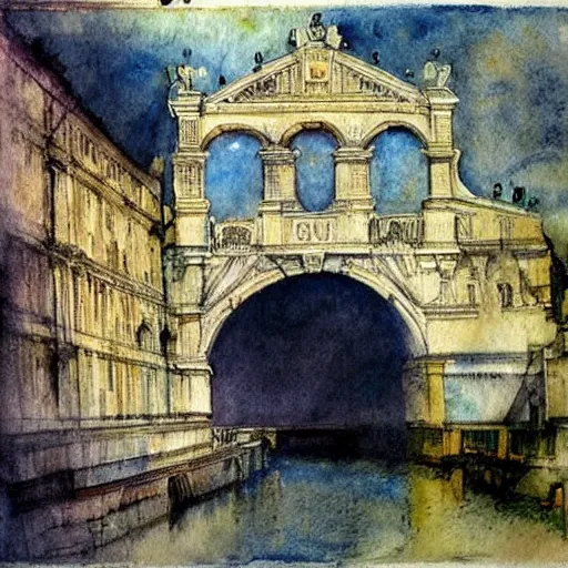 Image similar to the bridge of sighs in the style of vrubel, watercolor, pastel colors