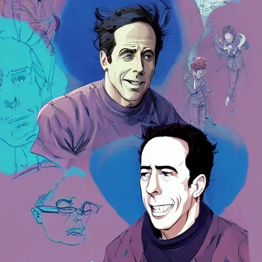 Image similar to a study of cell shaded portrait of jerry seinfeld concept art, llustration, post grunge, concept art by josan gonzales and wlop, by james jean, Victo ngai, David Rubín, Mike Mignola, Laurie Greasley, highly detailed, sharp focus, alien, Trending on Artstation, HQ, deviantart, art by artgem