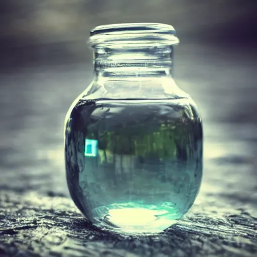 Prompt: The world that exists in a glass bottle