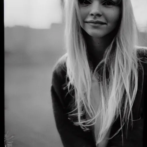 Image similar to beautiful blonde girl, film ILFORD XP2 Super