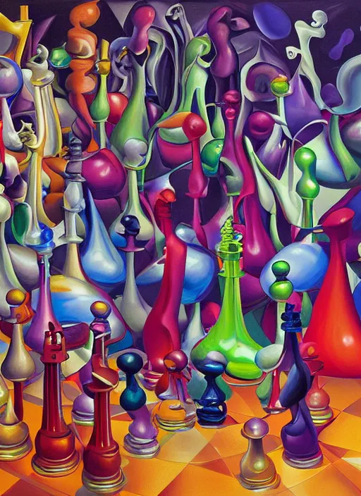 Prompt: an extremely high quality hd surrealism painting of a 4 d perspective neon complimentary - colors cartoon surrealism melting sculpture gallery of zaha hadid biological anatomical chess players by a much more skilled version of kandinskypicasso and salvia dali the fourth, salvador dali's much much much much more talented painter cousin, 8 k, ultra realistic, nerves, veins, arteries, 4 k