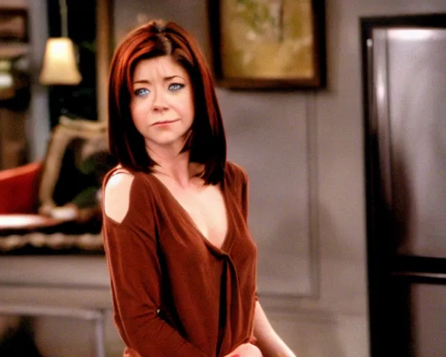 Prompt: beautiful still of Alyson Hannigan on the TV show Friends, by Lillian Bassmana, epic composition