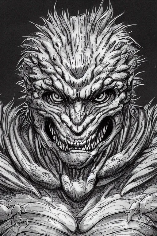 Image similar to humanoid figure beast monster, highly detailed, digital art, sharp focus, trending on art station, kentaro miura manga art style