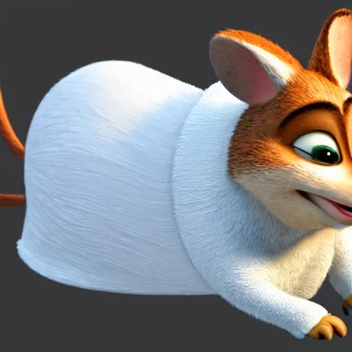 Image similar to 3 d render, portrait, headshot, closeup, anthropomorphic mouse, female, in a maxi white dress, in the style of zootopia, closeup