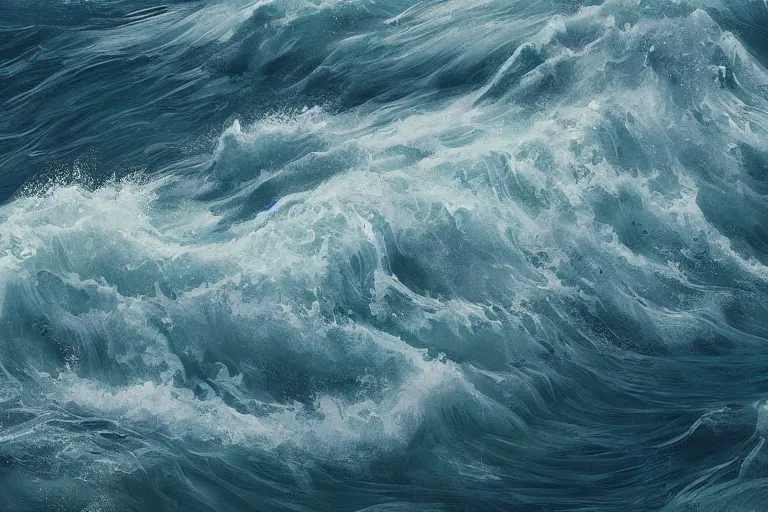 Prompt: ocean, land, ( ( ( ( tumultuous waves ) ) ) ), digital painting, illustrated by max hay