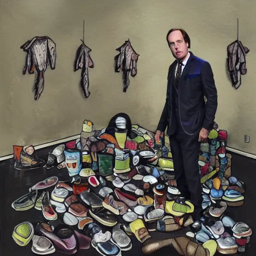 Image similar to Saul Goodman surrounded by feet, painting, gothic