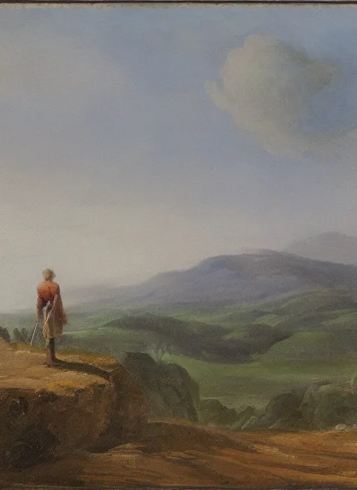 Image similar to a giant in the distance of a landscape, atmospheric perspective