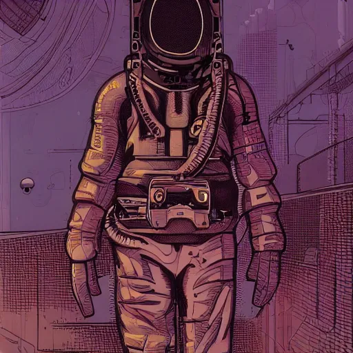 Image similar to Octopus on a spacewalk, Industrial Scifi, detailed illustration, techwear, Chiaroscuro, character portrait, by Martin Grip and Moebius