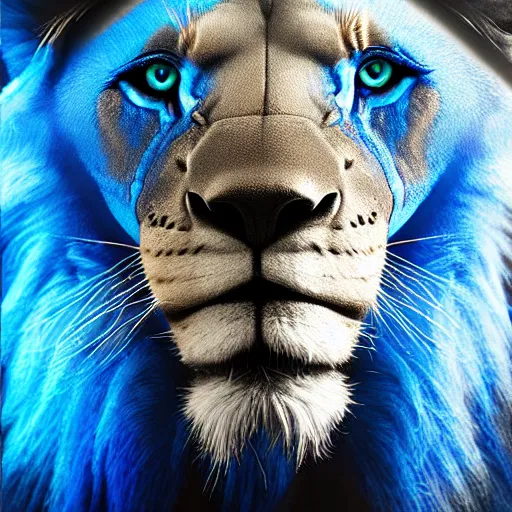 Prompt: a studio photograph of a blue lion wearing a tuxedo suit,professional photography,studio lighting,studio photo,professional lighting,3 point lighting,dramatic,4k,detailed face,hyperdetailed,photorealistic,digital art,ultra realistic,ultra detailed,art by greg rutkowski