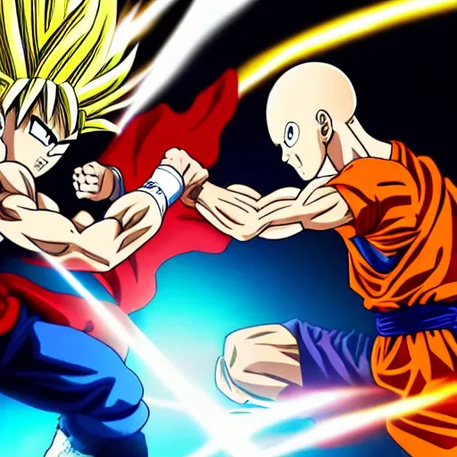 Image similar to saitama punching goku, high resolution anime battle 4k