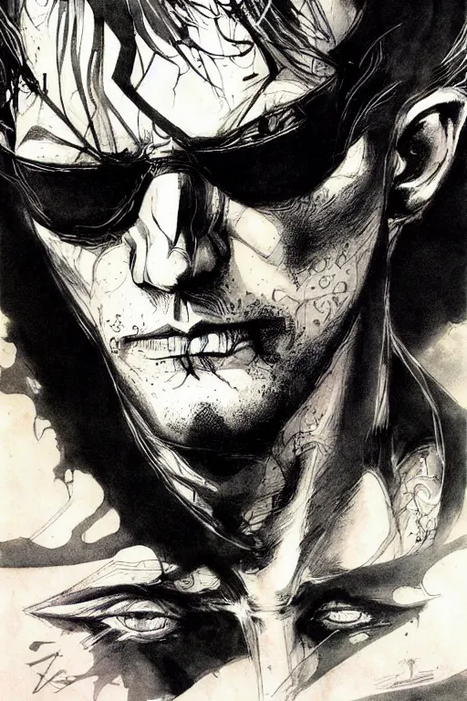 Image similar to portrait of sandman, concept art, sumi - e style, intricate linework, artstation, trending, highly detailed, smooth, focus, art by yoji shinkawa and glenn fabry,