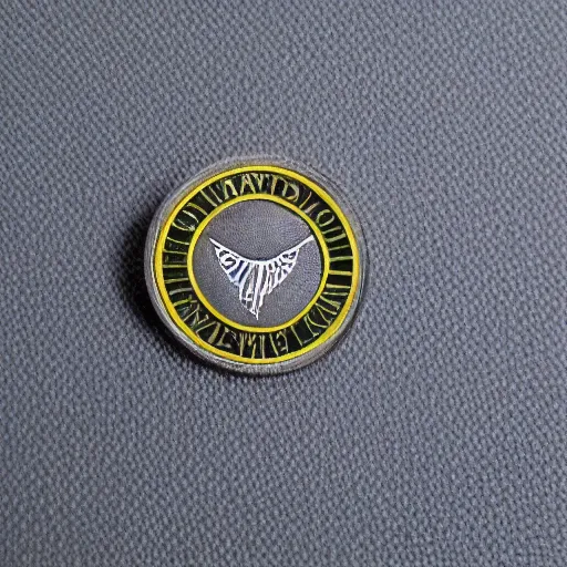 Image similar to high school badge, lapel, pinnable, highly detailed, grey background, restrained