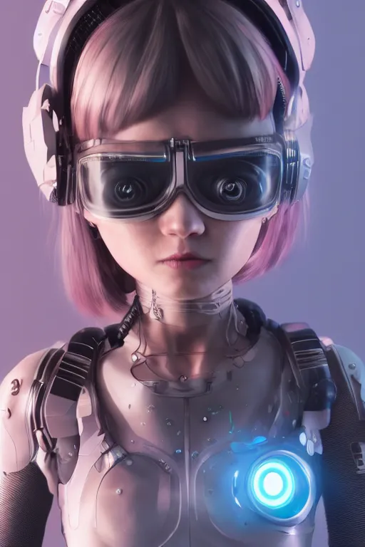 Image similar to cyborg girl kawaii wearing oculus, ultra realistic, concept art, intricate details, highly detailed, photorealistic, octane render, 8 k