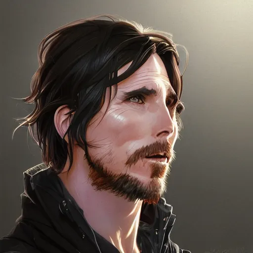 Prompt: anime Portrait of Christian Bale, intricate, wild, highly detailed, digital painting, artstation, concept art, smooth, sharp focus, illustration, art by artgerm and greg rutkowski and alphonse mucha and Hajime Sorayama