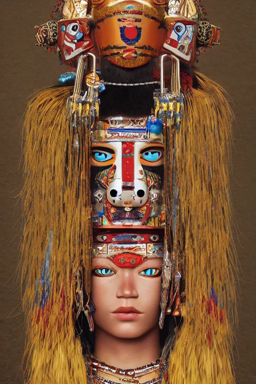 Prompt: portrait of a beautiful a Hopi kachina doll, Warhammer, highly detailed, artstation, illustration, art by Gustav Klimt and Range Murata and Ilya Kuvshinov and Sakimichan