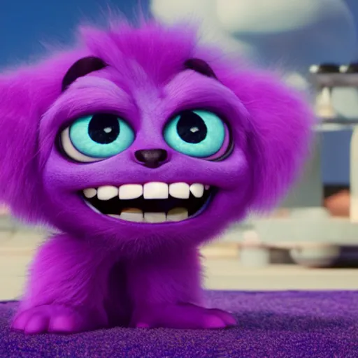 Image similar to a purple fluffy monster, adorable and cute, pixar, octane render, 4k