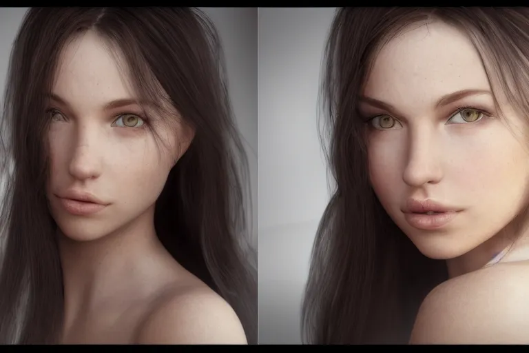 Prompt: hyperrealistic portrait of stunningly beautiful brunette girl in a morning light, trending on artstation,ultrawide angle, f8, polarizer , unreal engine