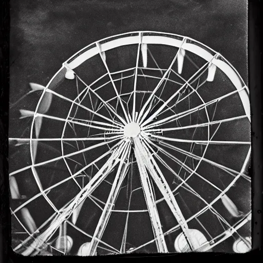 Image similar to tintype photo, Ferris wheel, a squid, underwater, jellyfish