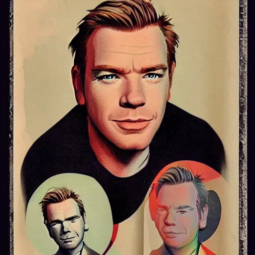 Prompt: “Ewan McGregor portrait, color vintage magazine illustration 1950”