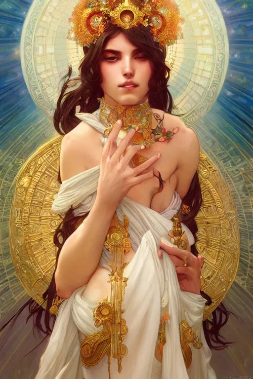 Image similar to goddess of love and peace, highly detailed, digital painting, artstation, concept art, smooth, sharp focus, illustration, Unreal Engine 5, 8K, art by artgerm and greg rutkowski and alphonse mucha