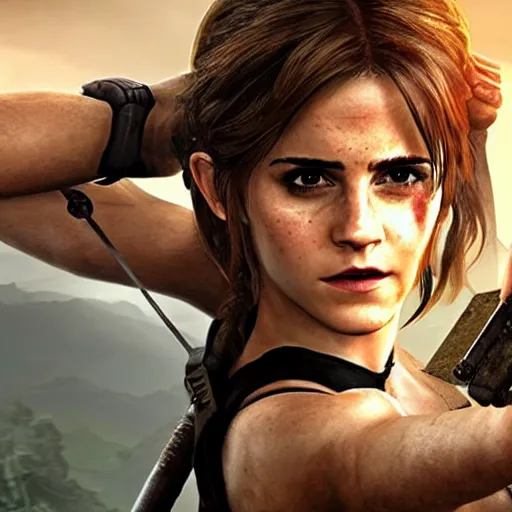 Image similar to Screenshot of Emma Watson as Lara Croft video game