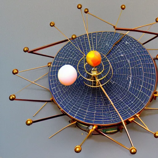 Image similar to a kinetic sculpture of this solar system, orrery, canon 5 d 5 0 mm lens, papier - mache, studio