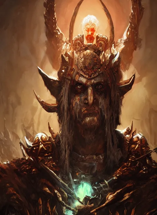 Image similar to An epic fantasy comic book style portrait painting of a supreme necromancer warlord with many undead and skeleton warriors around him, painted by craig mullins, unreal 5, DAZ, hyperrealistic, octane render, cosplay, RPG portrait, dynamic lighting