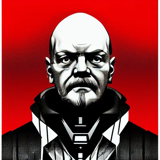 Image similar to cyberpunk vladimir lenin as the leader of a futuristic communist society, cybernetics, sharp lines, digital, artstation, colored in