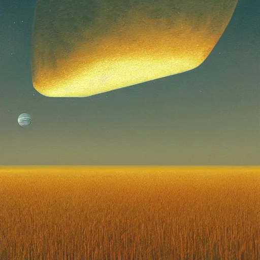 Prompt: sci-fi orbs flying above the fields of wheat, by Scott Listfield, digital painting, hyper realistic