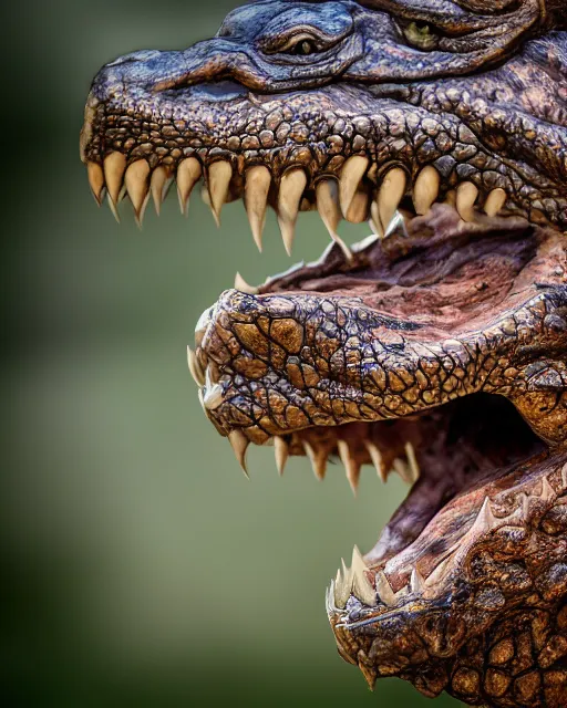 Image similar to Man with a head of a crocodile, XF IQ4, 150MP, 50mm, f/1.4, ISO 200, 1/160s, natural light, Adobe Photoshop, Adobe Lightroom, DxO Photolab, polarizing filter, Sense of Depth, AI enhanced, HDR