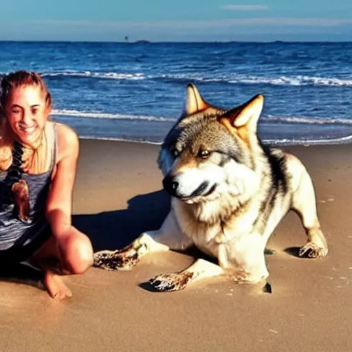 Prompt: professional photo of a shark body and canine wolf head half wolf half shark strange combo discovered on the beach