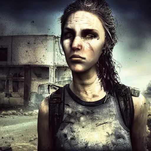 Prompt: pretty face, wide angle lens, photorealistic, 4k, background of destroyed city post apocalyptic, steakpunk, soft lighting, portrait, style of giger, GIGER, horror alien giger