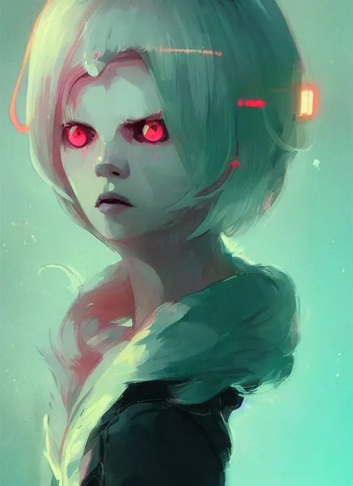 Prompt: highly detailed portrait of a ghost likely girl with neon red eyes, short white hair by atey ghailan, by greg rutkowski, by greg tocchini, by james gilleard, by joe fenton, by kaethe butcher, totally colorful, rainbow, neon coloring, dramatic lighting, chromatic, high contrast, trending in pinterest, award winning details