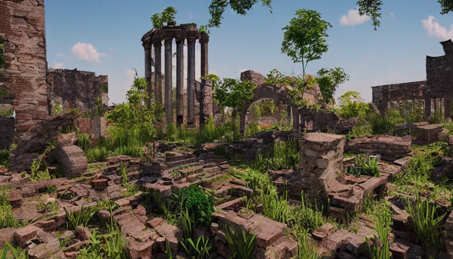 Prompt: craft garden built in destroyed washington dc's ruins, sunny day, hyperdetailed, artstation, cgsociety, 8 k