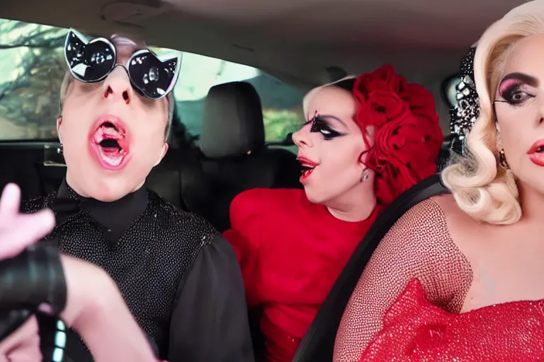 Image similar to lady gaga and judy garland in carpool karaoke, lady gaga, judy garland, red weapon 8 k s 3 5, cooke anamorphic / i lenses, highly detailed, cinematic lighting