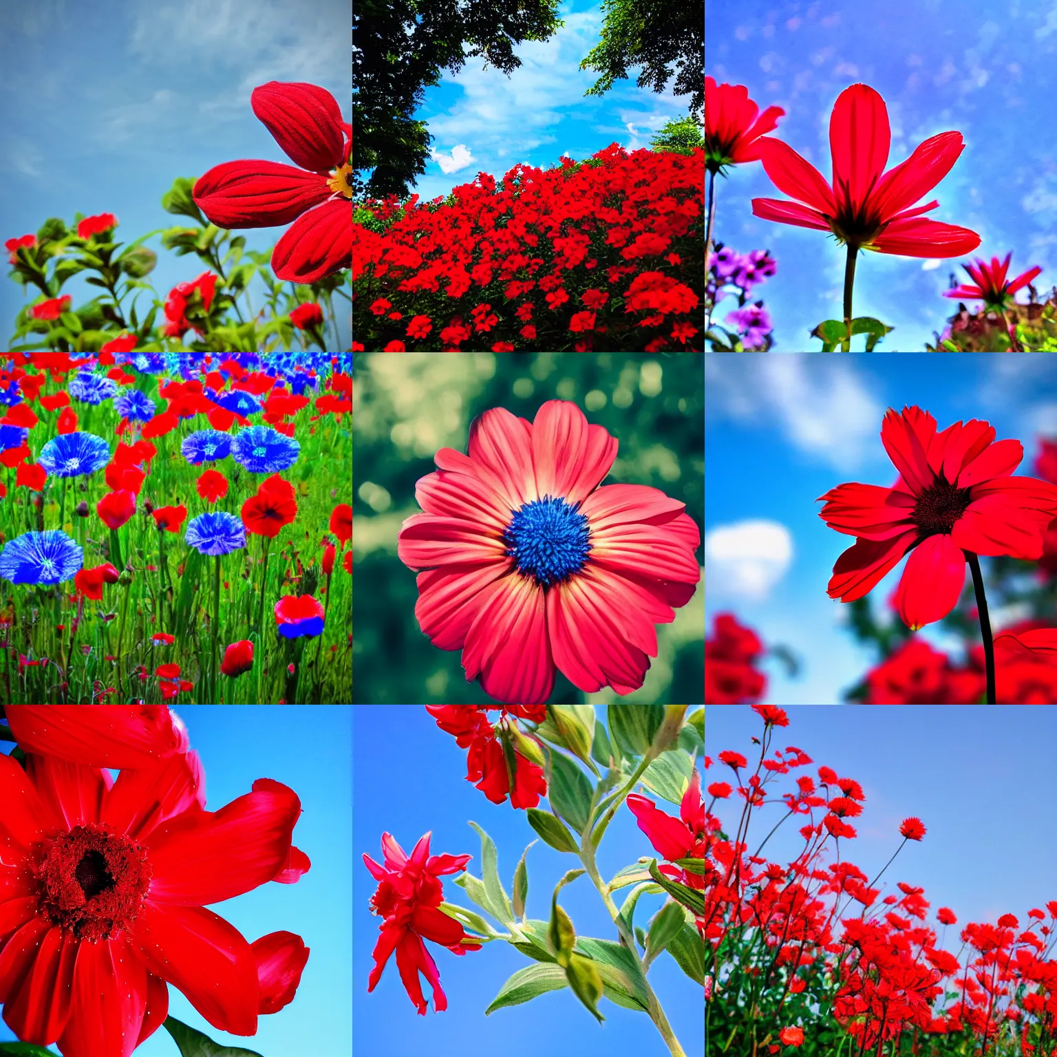 Prompt: blue sky red flower