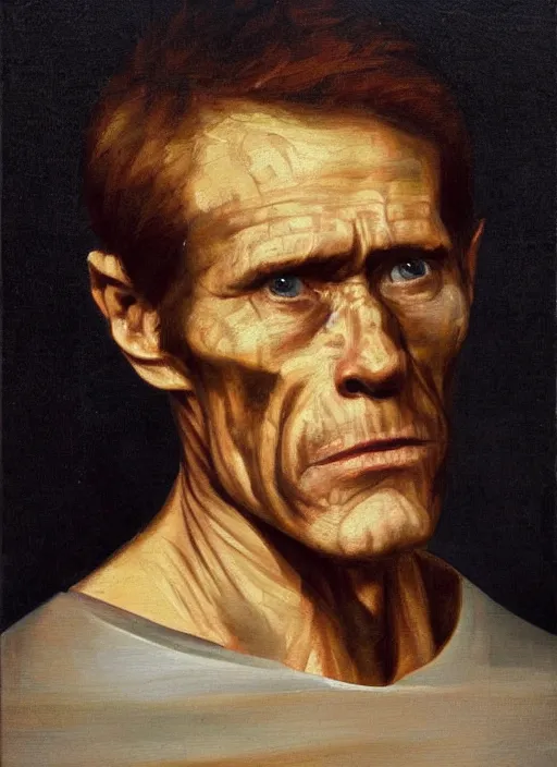 Prompt: portrait painting of 4 0 year old willem dafoe, renaissance oil painting, studious chiaroscuro