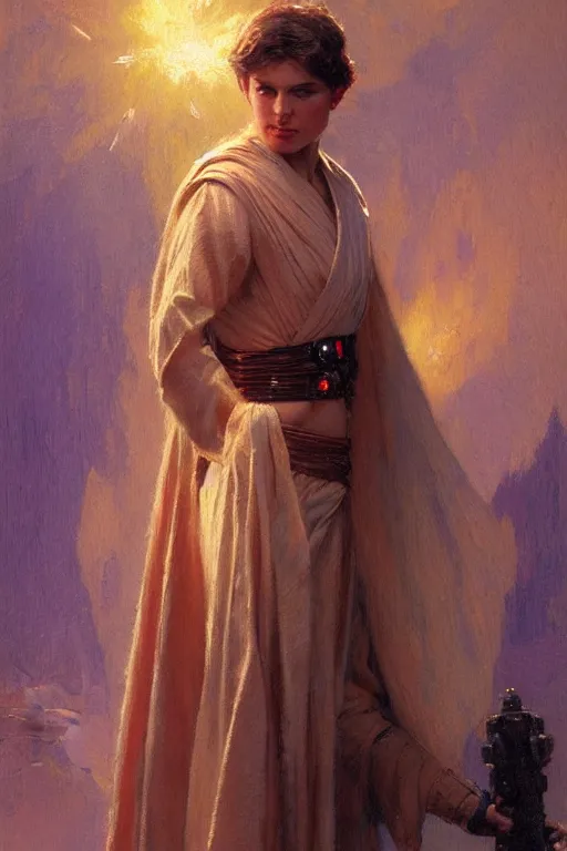 Prompt: detailed portrait of a beautiful kenvin conroy dressed as jedi, painting by gaston bussiere, craig mullins, j. c. leyendecker