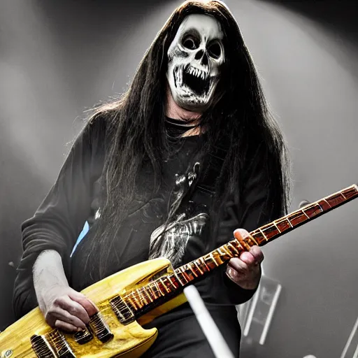 Prompt: the grim reaper playing live with Black Sabbath, live on stage, photorealism,