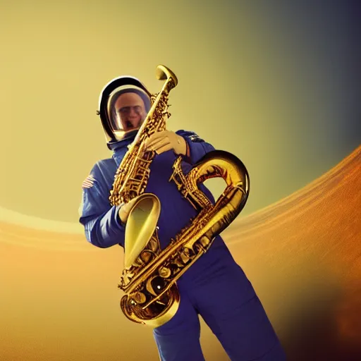 Prompt: high res an astronaut with a saxophone floating in space doing jazz improvisation with the earth in the background, 4k wallpaper photography