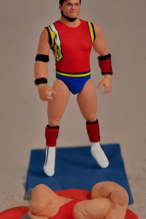 Image similar to detailed illustration, anthony albanese as a 1 9 8 0 s wrestling action figure