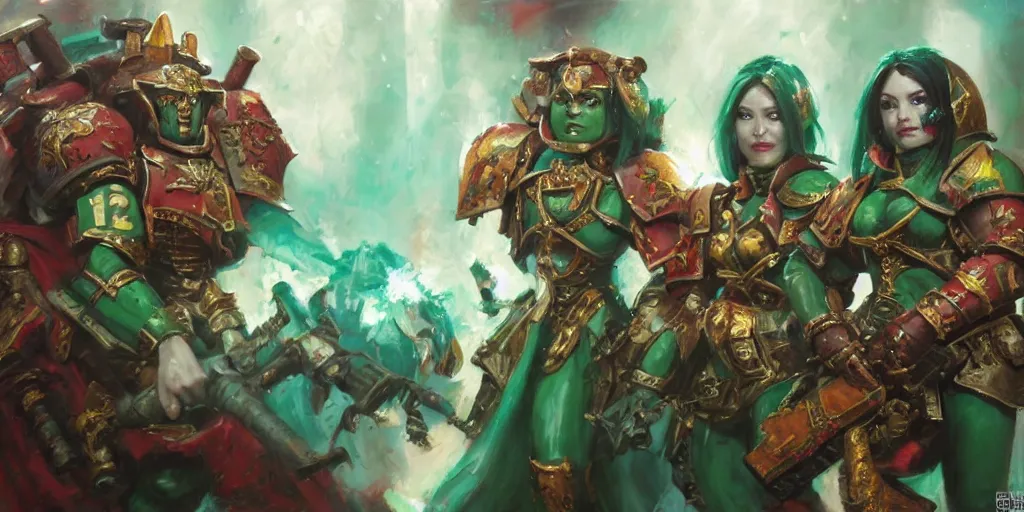 warhammer 40k battle sisters in a jade palace. by Stable Diffusion